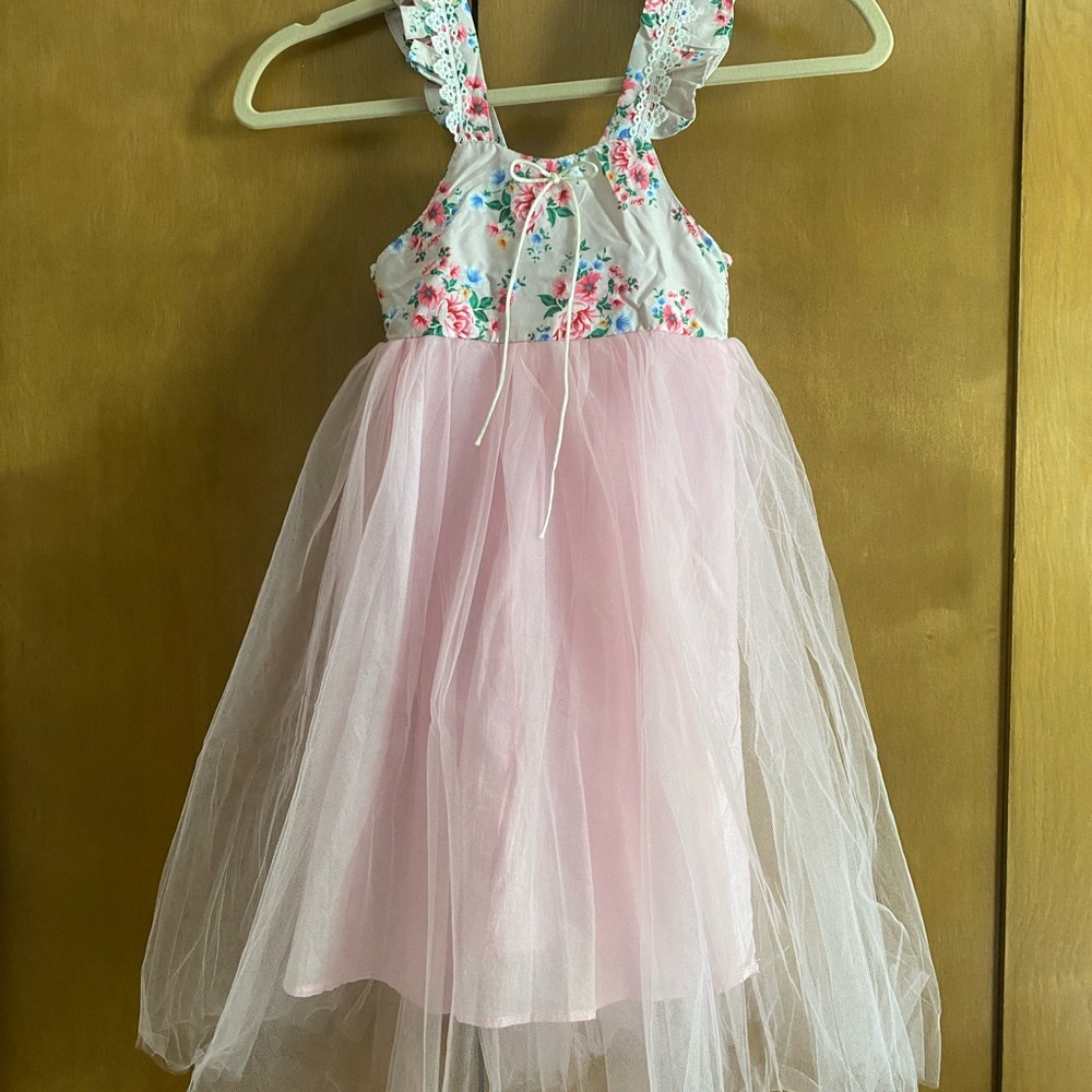 Abby Apples tea length floral and tulle dress, size 6